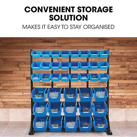 Gargrave Parts Bin Rack, 39 Bin, Floor Mount, Blue