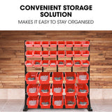 Gargrave Parts Bin Rack, 39 Bin, Floor Mount, Red