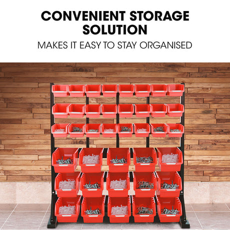 Gargrave Parts Bin Rack, 39 Bin, Floor Mount, Red
