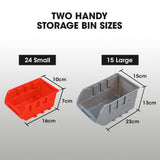 Gargrave Parts Bin Rack, 39 Bin, Floor Mount, Red