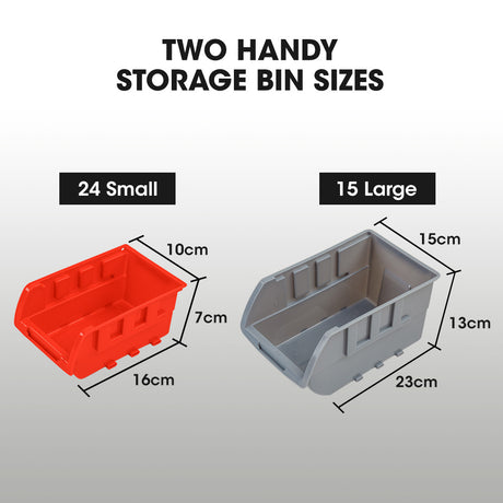 Gargrave Parts Bin Rack, 39 Bin, Floor Mount, Red