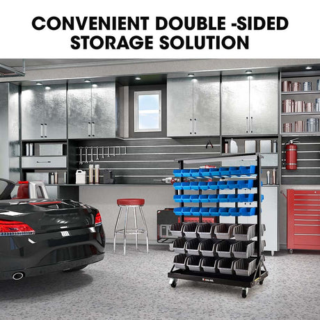Hawes Parts Bin Rack, 94 Bin, Mobile Double Sided, Blue