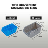 Hawes Parts Bin Rack, 94 Bin, Mobile Double Sided, Blue