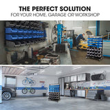 Hawes Parts Bin Rack, 94 Bin, Mobile Double Sided, Blue