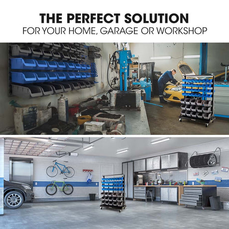 Hawes Parts Bin Rack, 94 Bin, Mobile Double Sided, Blue