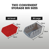 Mobile Double Sided Parts Bin Rack, 94 Bins Red