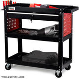 3 Tier Steel Tool Trolley Cart with Lockable Drawer and Pegboard Black and Red
