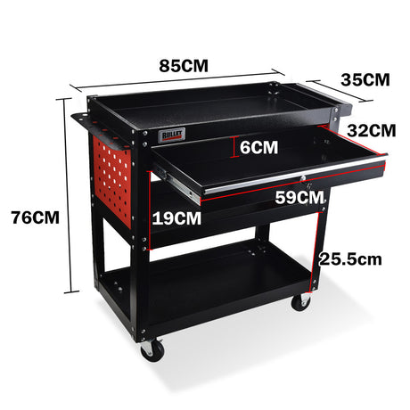 3 Tier Steel Tool Trolley Cart front view
