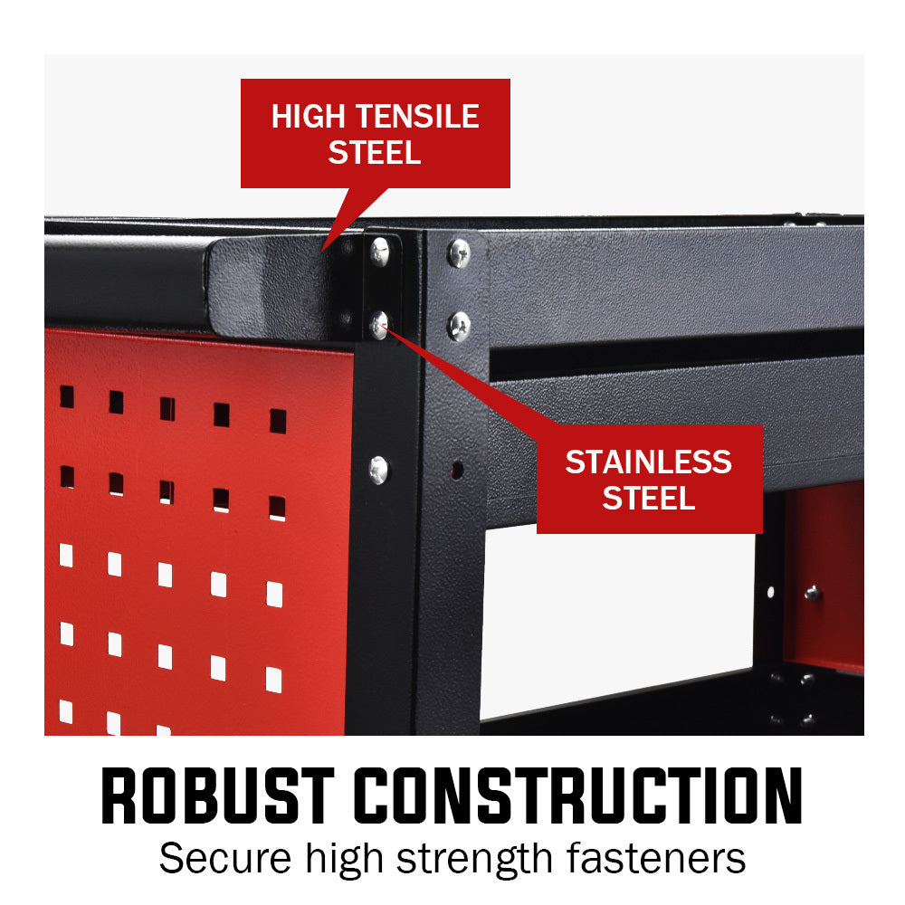 3 Tier Steel Tool Trolley Cart side pegboard