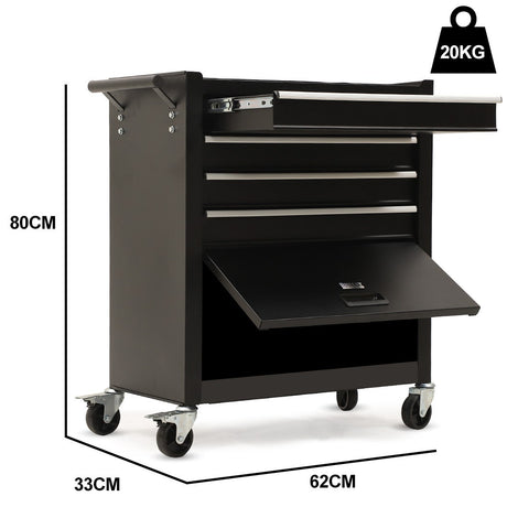 Kettlewell Tool Chest with 1 Door Cabinet, 4 Drawer, Black
