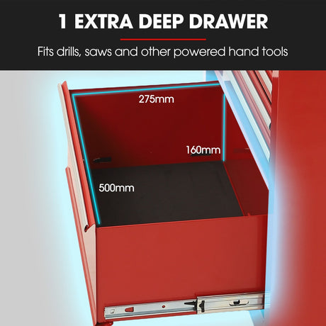 Malham Tool Chest, 7 Drawer, Red