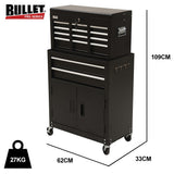 Settle Tool Chest with 2 Door Cabinet, 8 Drawer, Black