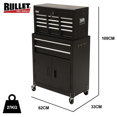 Settle Tool Chest with 2 Door Cabinet, 8 Drawer, Black