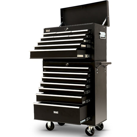 16 drawer tool box cabinet and chest in black