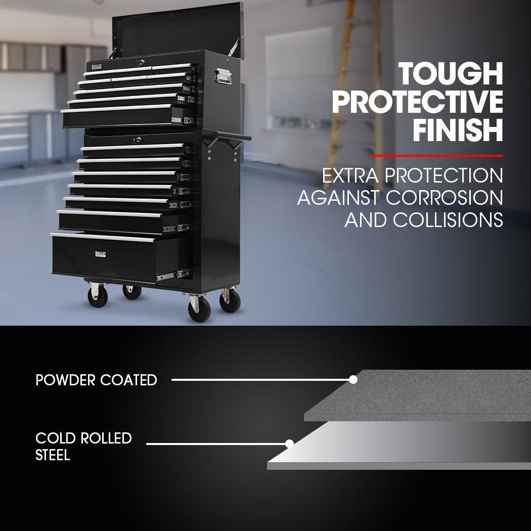 16 drawer tool box cabinet and chest in black