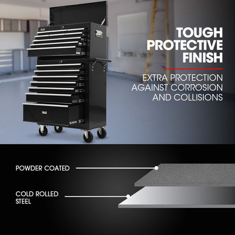 16 drawer tool box cabinet and chest in black