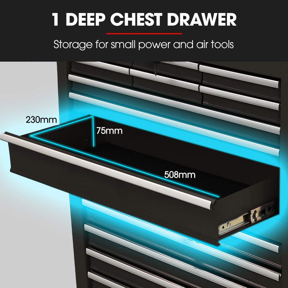16 drawer tool box cabinet and chest in black