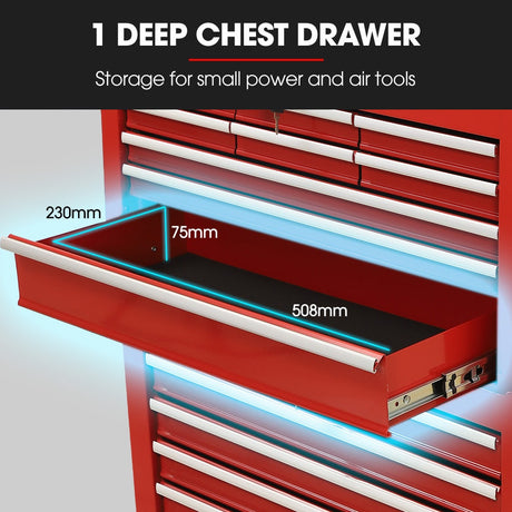 Grassington Tool Chest, 16 Drawer, Red