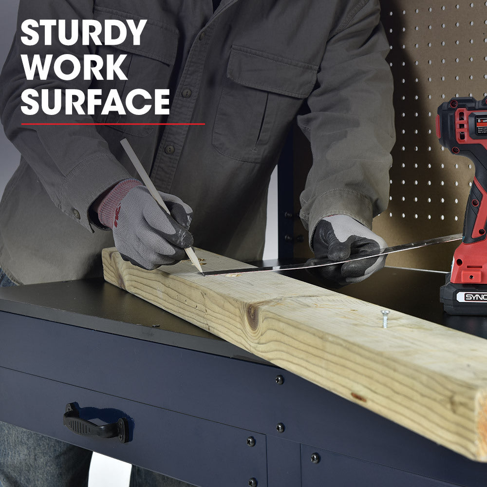 Gotthard Steel Garage Workbench with LED Lights and Pegboard