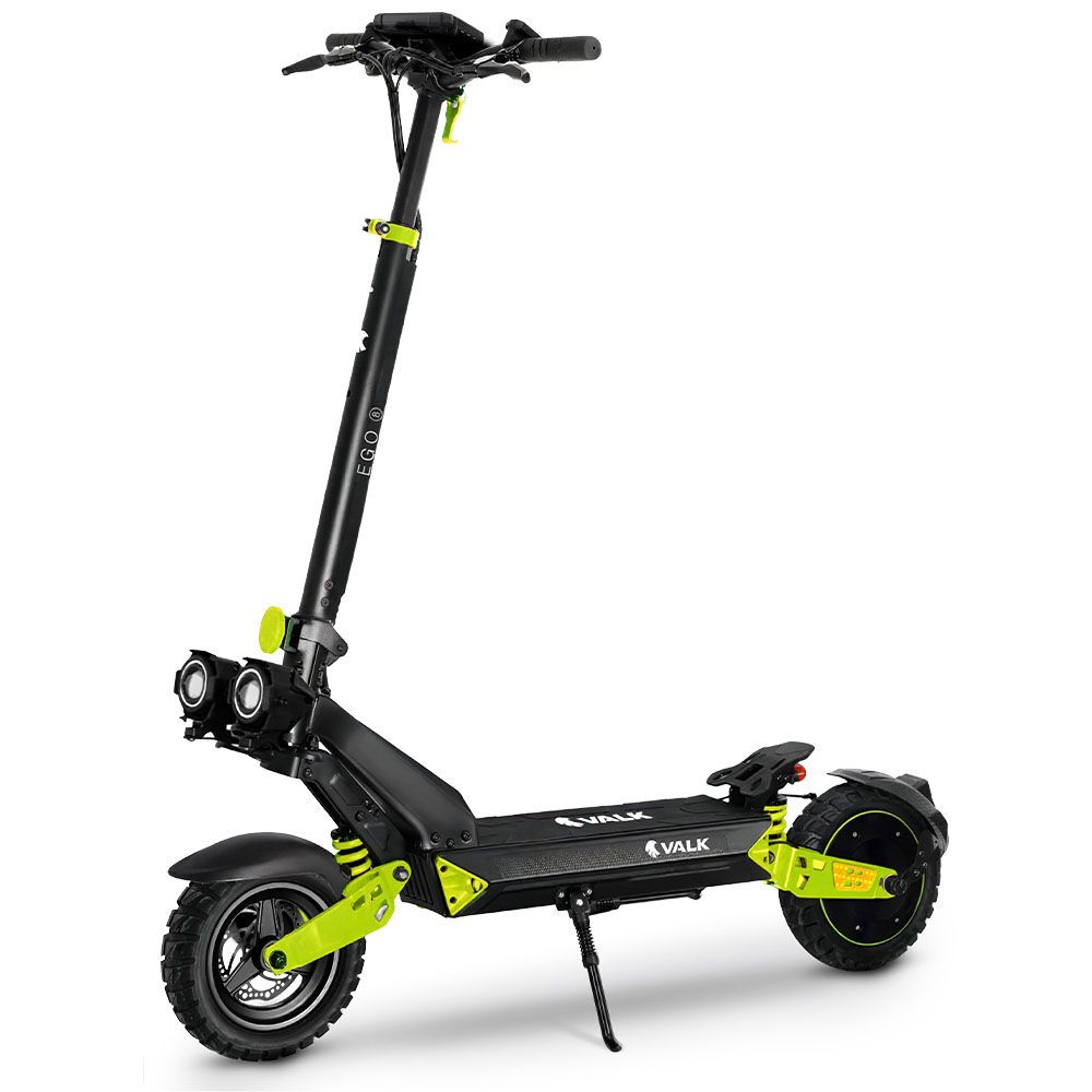 Utrecht folding electric commuter scooter in black green with dual suspension