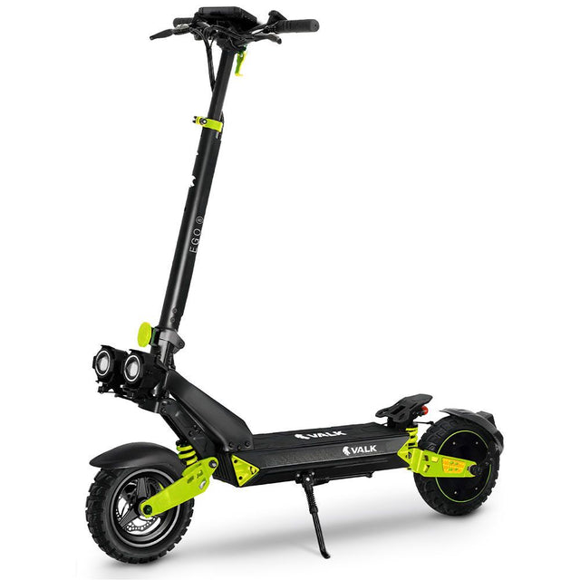 Utrecht folding electric commuter scooter in black green with dual suspension