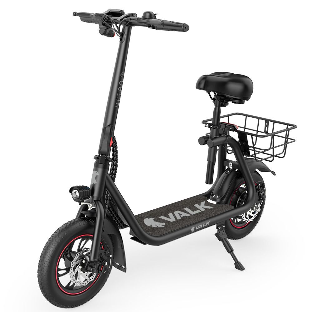 Delft black electric commuter scooter with padded seat and air tyres