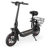 Delft black electric commuter scooter with padded seat and air tyres