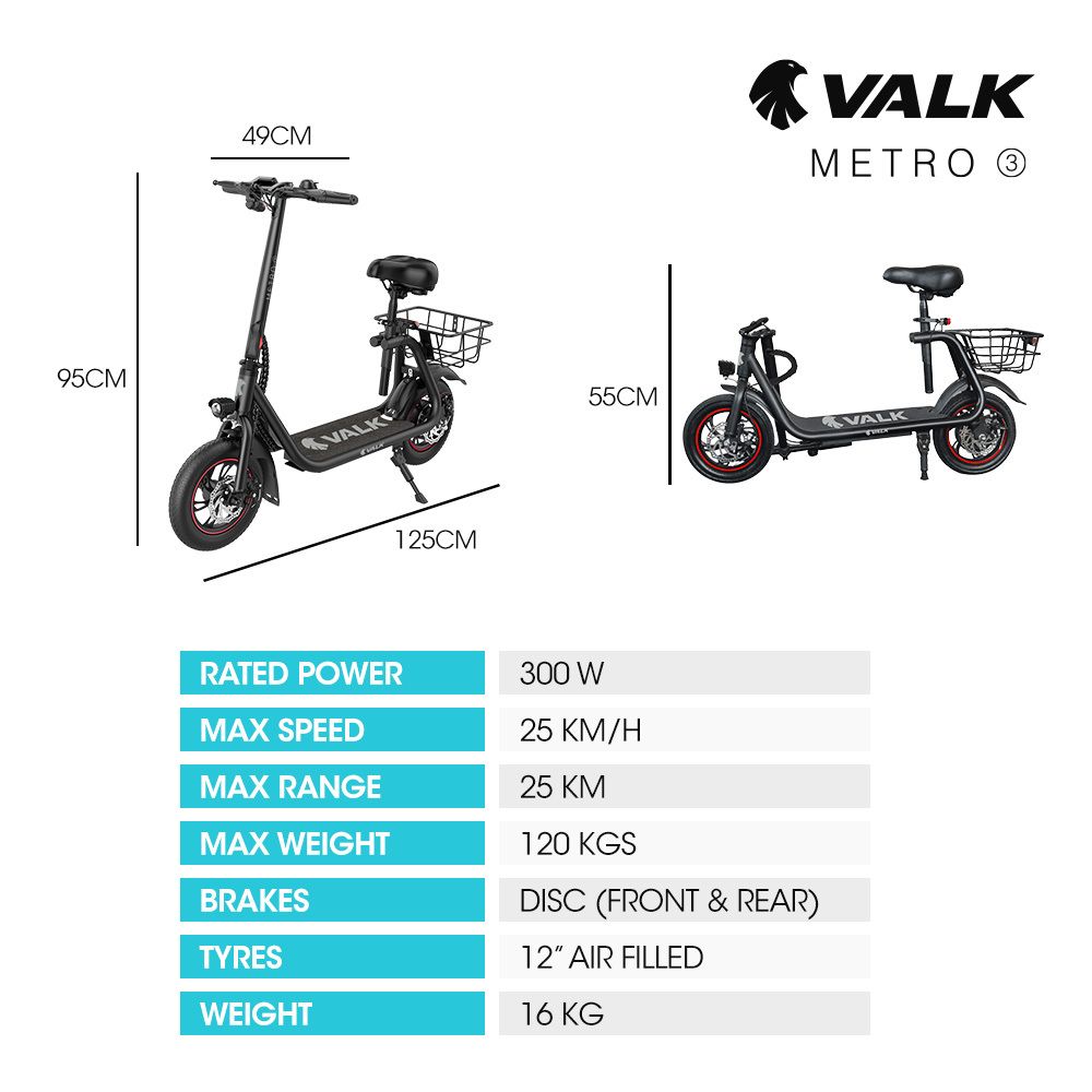 Delft Electric Scooter with Seat, 300W, 25km Range, Black