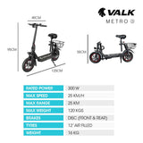 Delft Electric Scooter with Seat, 300W, 25km Range, Black