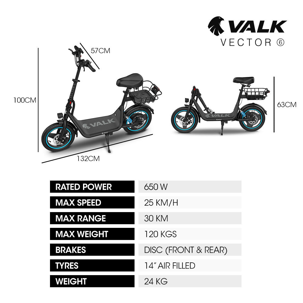 Leiden Electric Scooter with Seat, 650W, 30km Range, Black