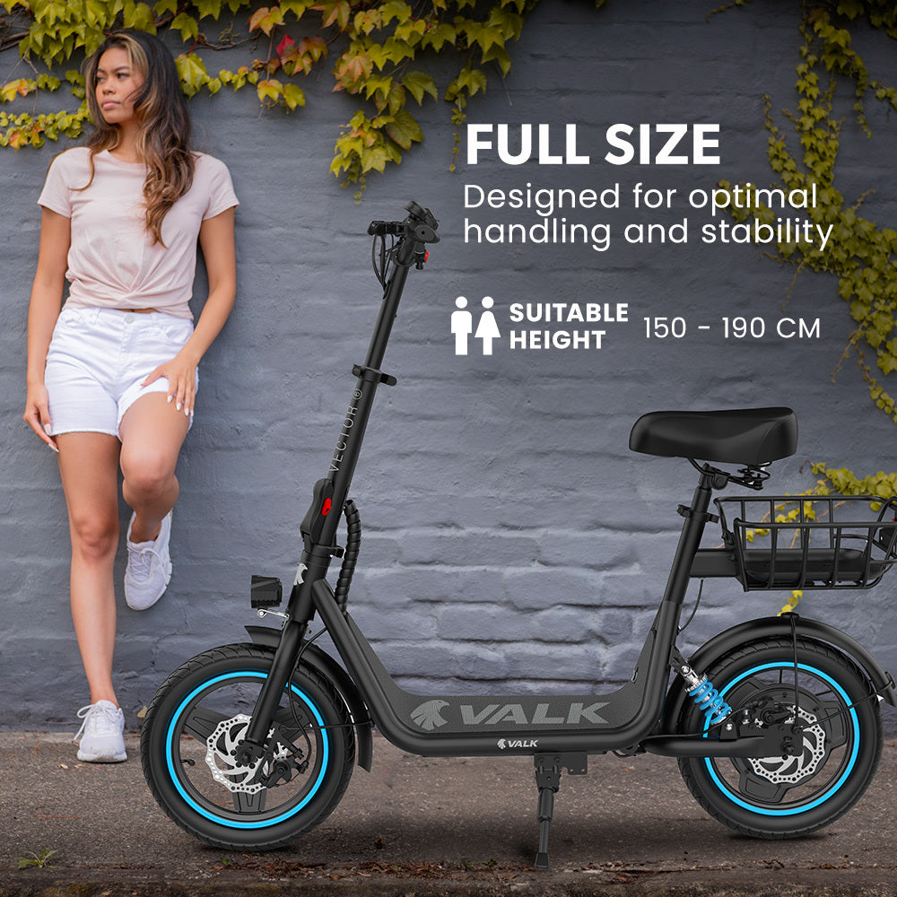 Leiden Electric Scooter with Seat, 650W, 30km Range, Black