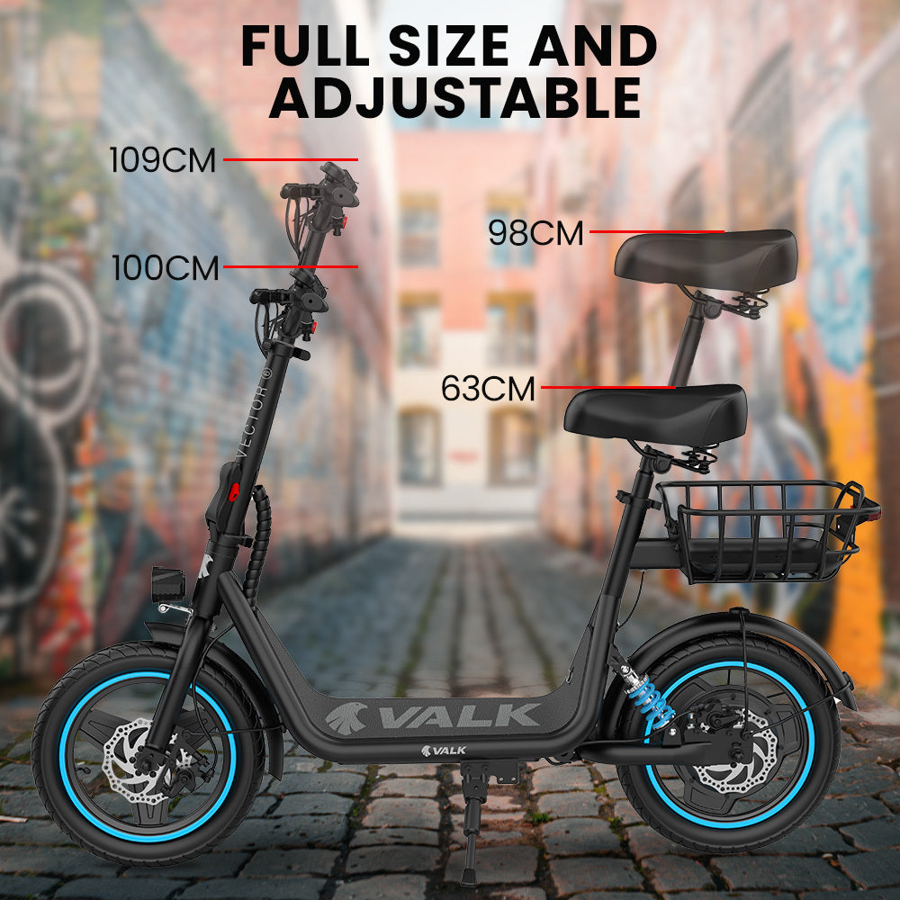 Leiden Electric Scooter with Seat, 650W, 30km Range, Black