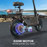 Leiden Electric Scooter with Seat, 650W, 30km Range, Black