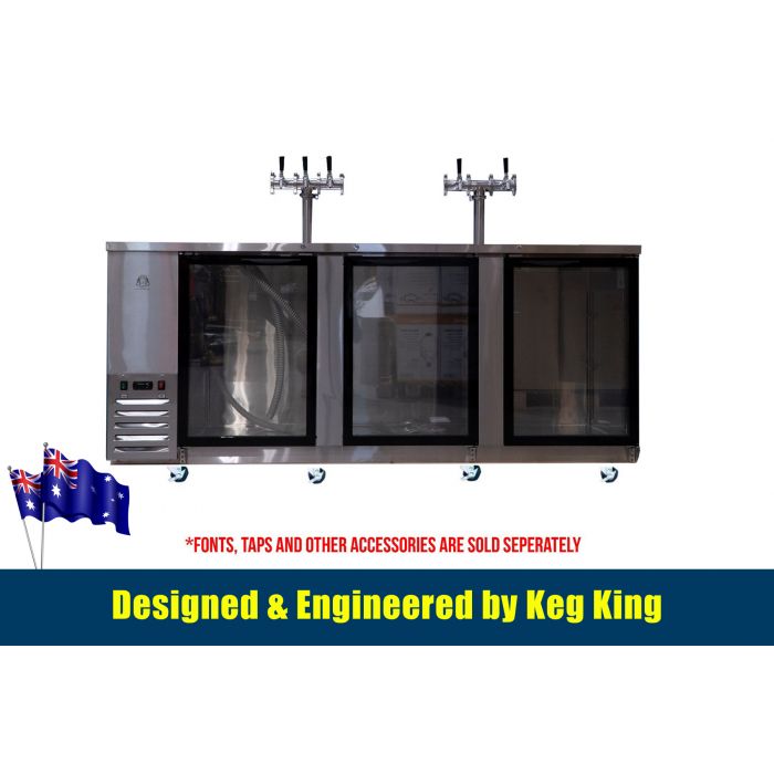 Stainless steel keg fridge interior with kegs and gas cylinder