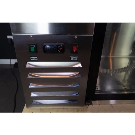 Recessed door handles and built in drip trays on the keg fridge