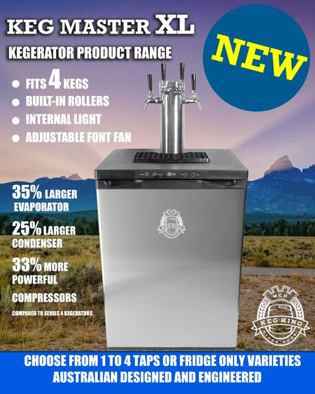 Kegerator interior fitted with four 19 L ball lock kegs