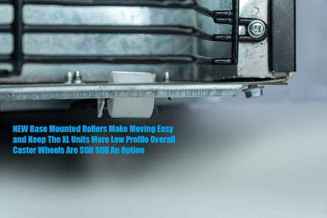 Low profile rollers built into the base of the kegerator cabinet
