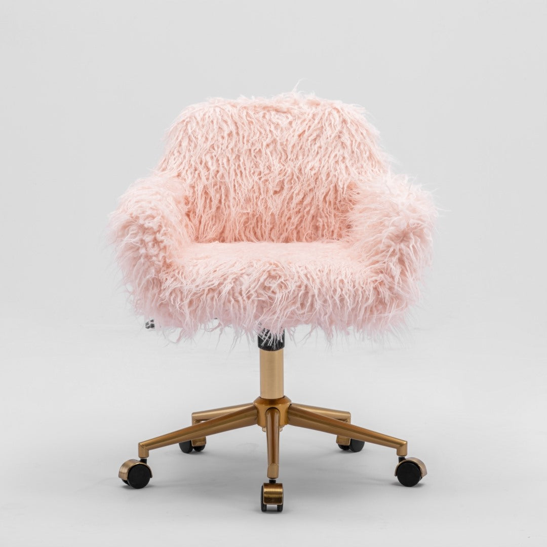 Fluffy Pink Faux Fur Swivel Office Chair — Allure Home Collections