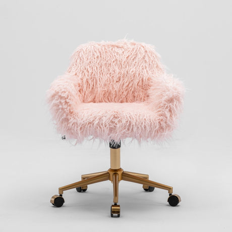 Fluffy Pink Faux Fur Swivel Office Chair — Allure Home Collections