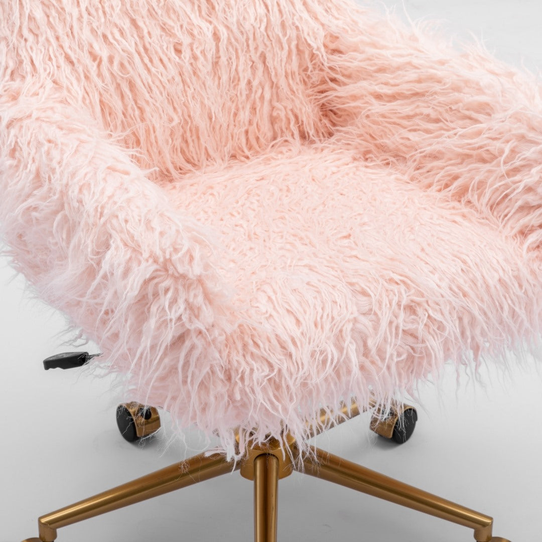 Fluffy Pink Faux Fur Swivel Office Chair — Allure Home Collections