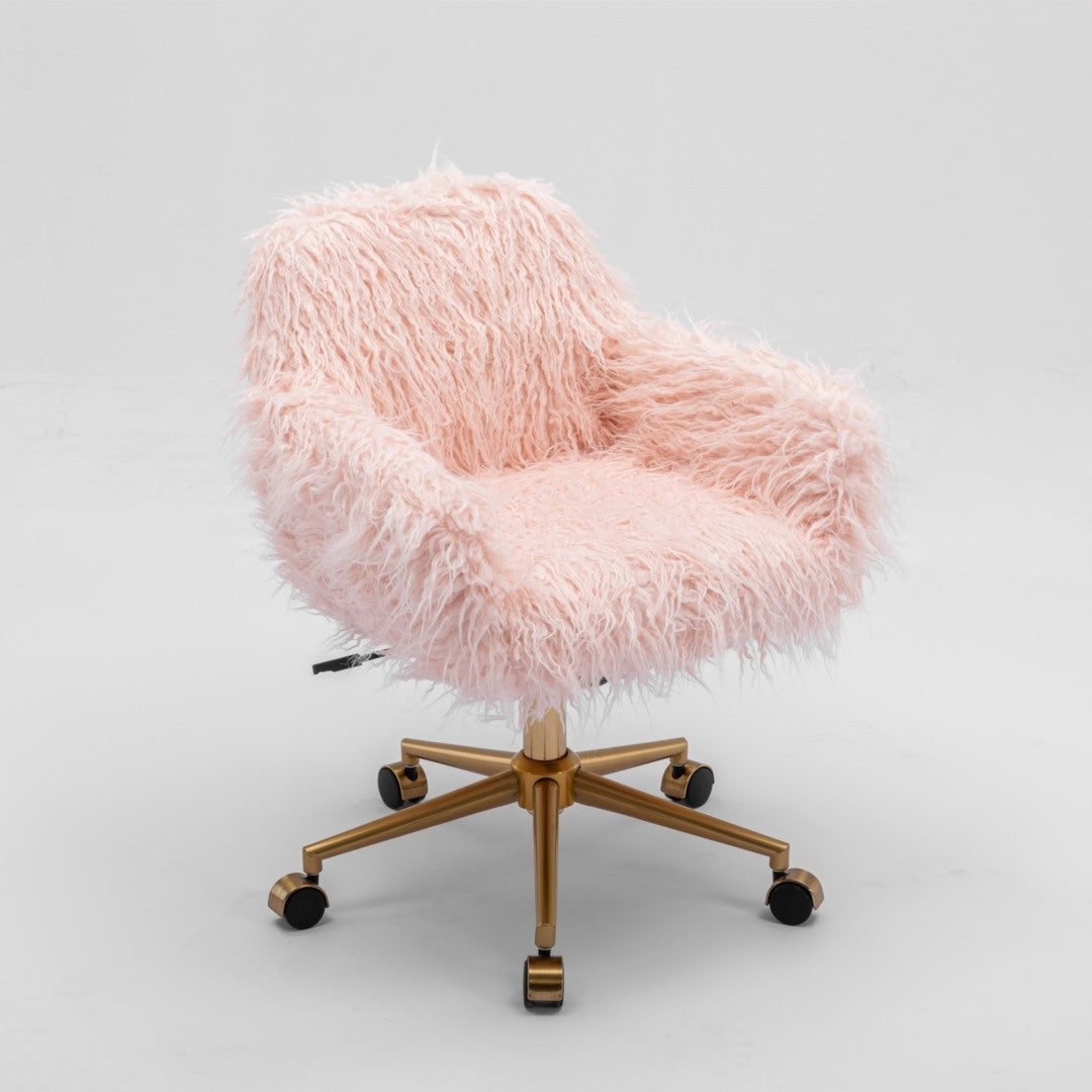 Fluffy Pink Faux Fur Swivel Office Chair — Allure Home Collections