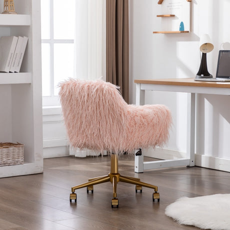 Fluffy Pink Faux Fur Swivel Office Chair — Allure Home Collections