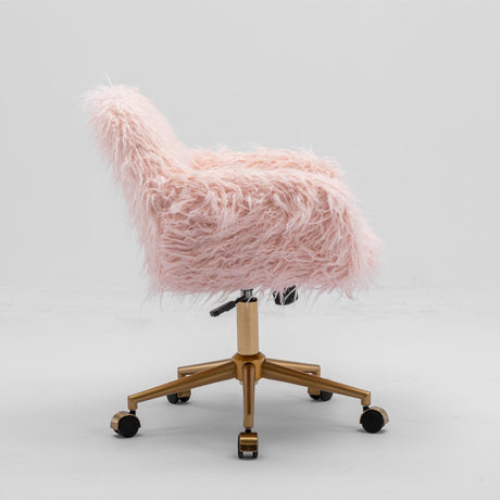 Fluffy Pink Faux Fur Swivel Office Chair — Allure Home Collections