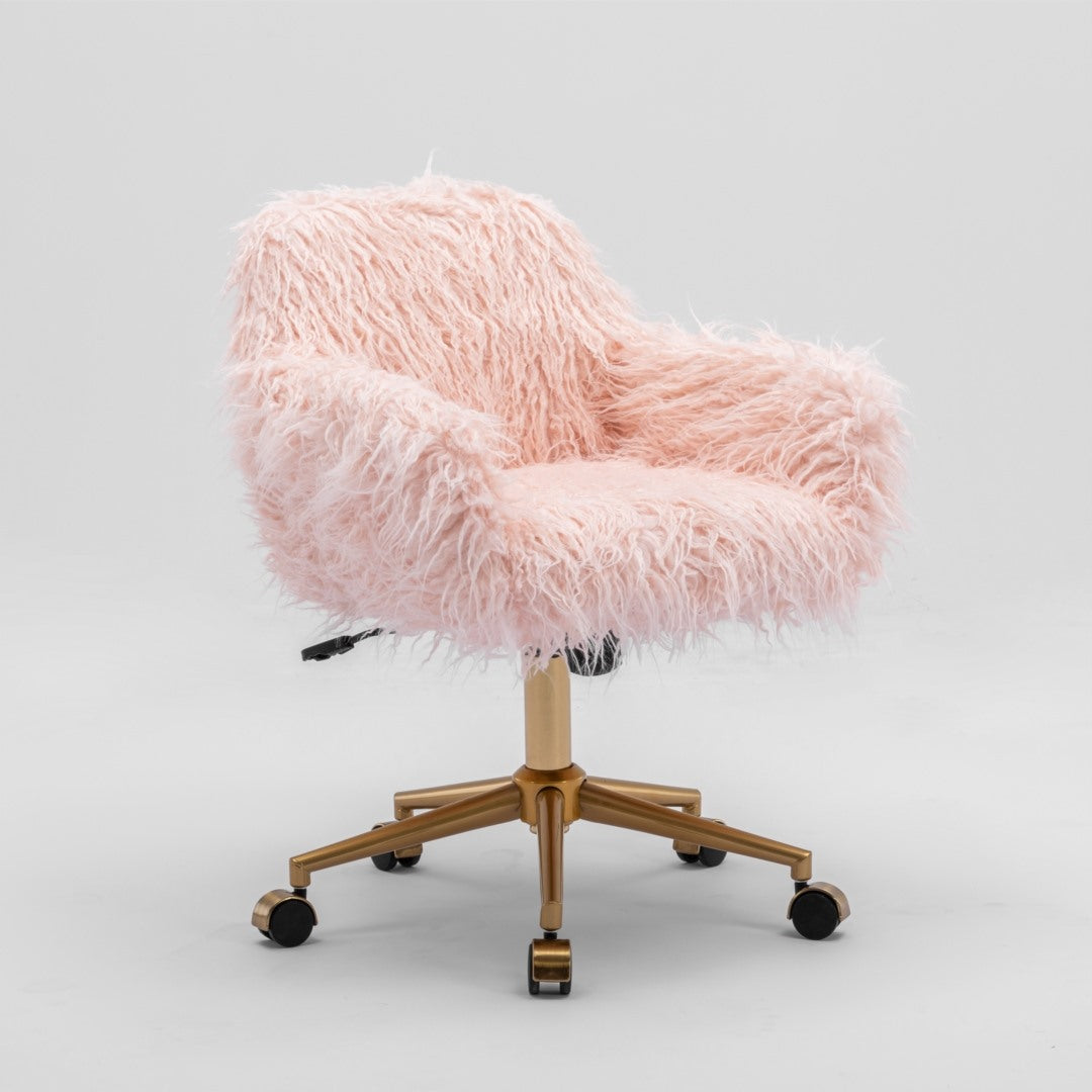 Fluffy Pink Faux Fur Swivel Office Chair — Allure Home Collections