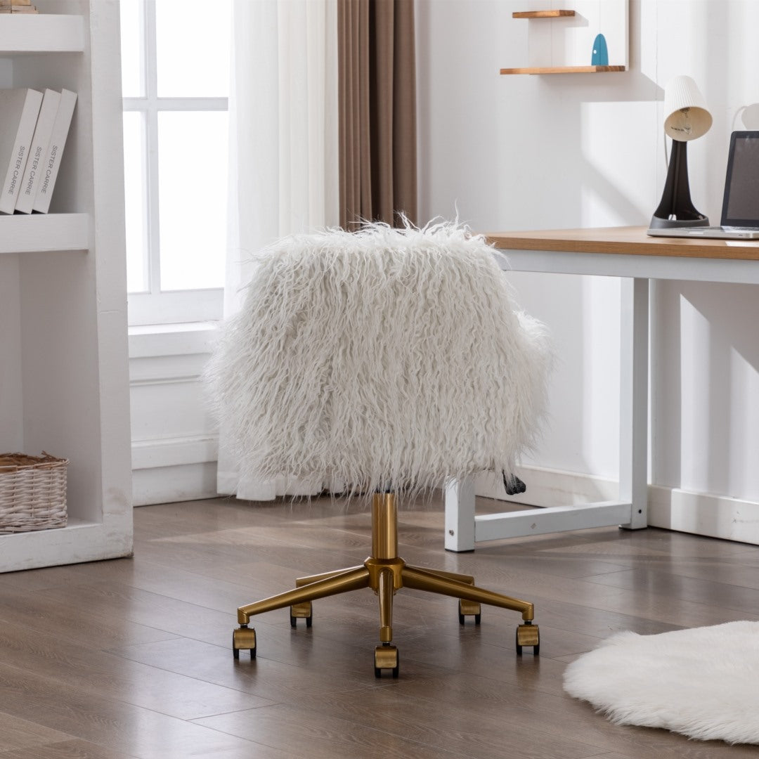 Fluffy White Faux Fur Swivel Desk Chair — Allure Home Collections