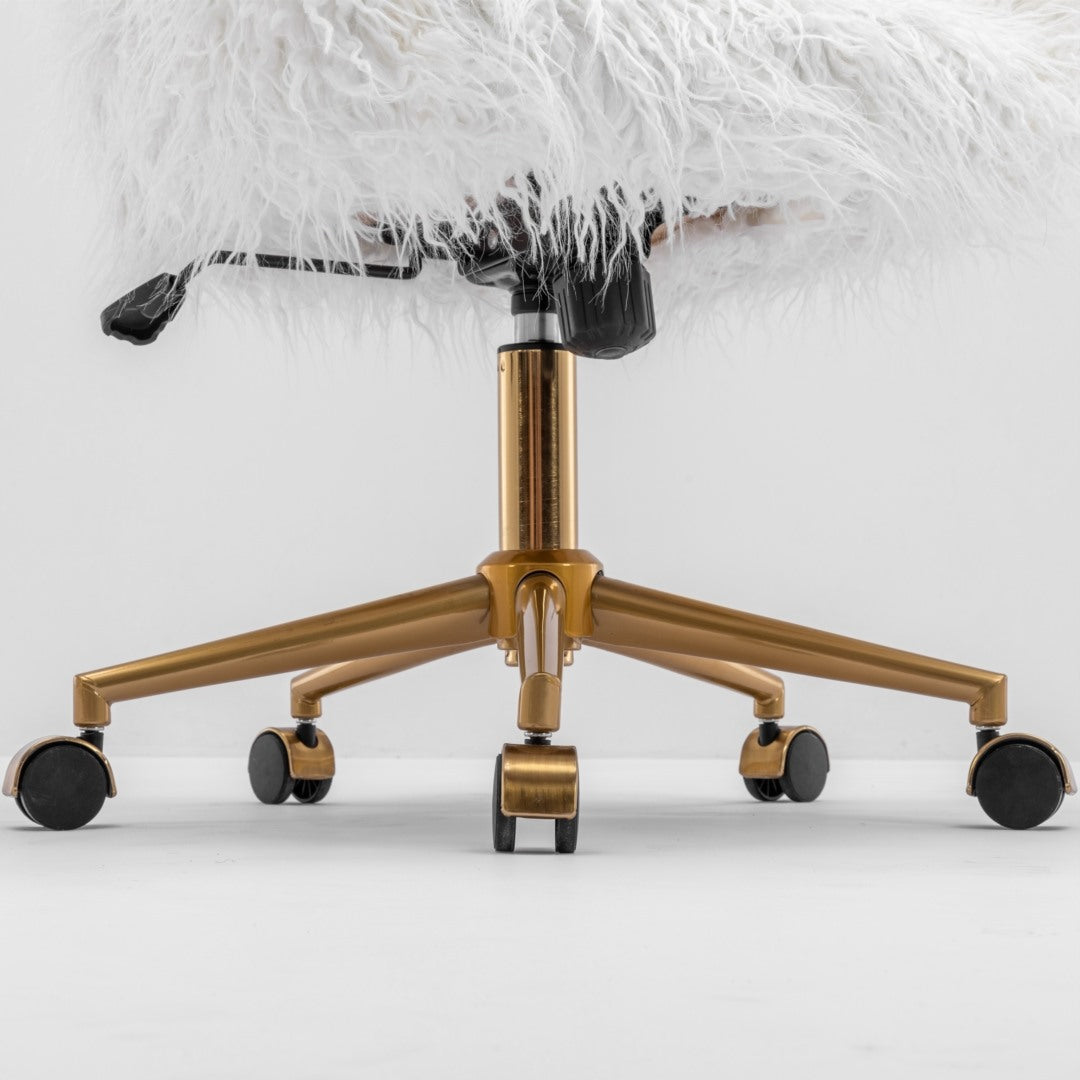 Fluffy White Faux Fur Swivel Desk Chair — Allure Home Collections