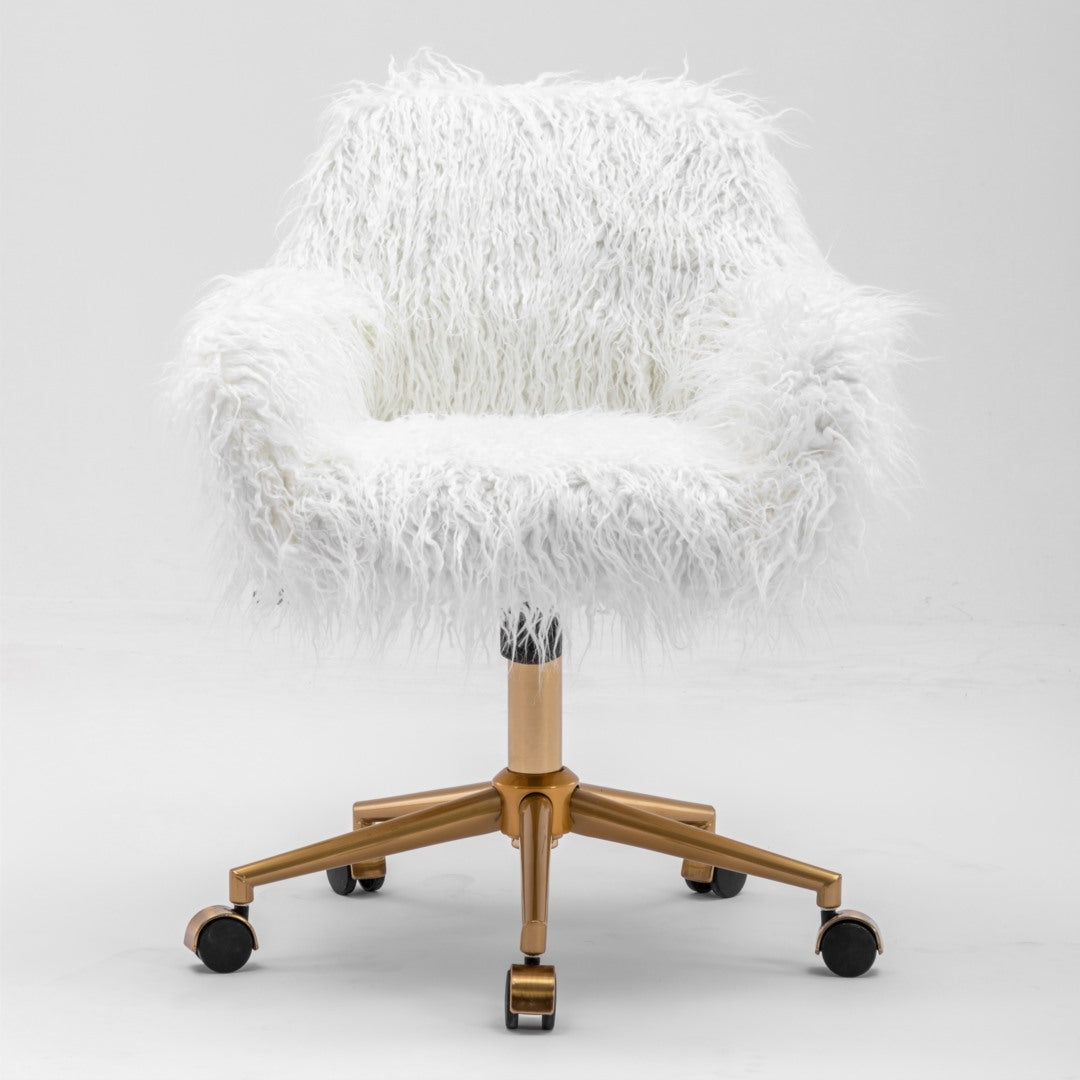 Fluffy White Faux Fur Swivel Desk Chair — Allure Home Collections