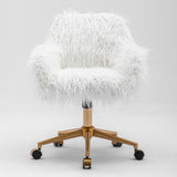 Fluffy White Faux Fur Swivel Desk Chair — Allure Home Collections