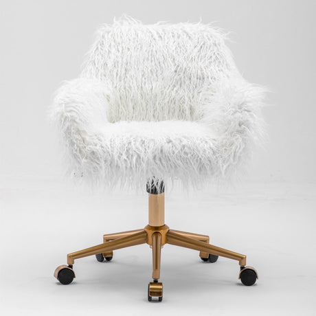 Fluffy White Faux Fur Swivel Desk Chair — Allure Home Collections