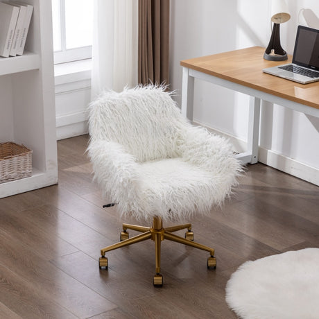 Fluffy White Faux Fur Swivel Desk Chair — Allure Home Collections